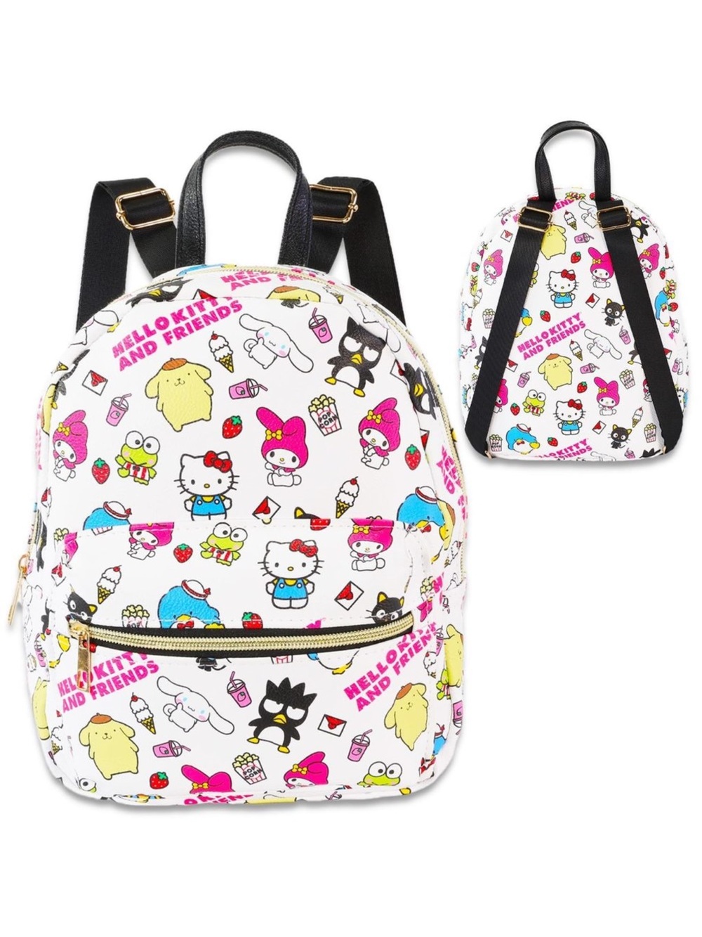 Hello Kitty White Mini Backpack with Multicolor Character Print